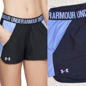Under‎ Armour Play Up Athletic Shorts Women's XL, Black and Periwinkle